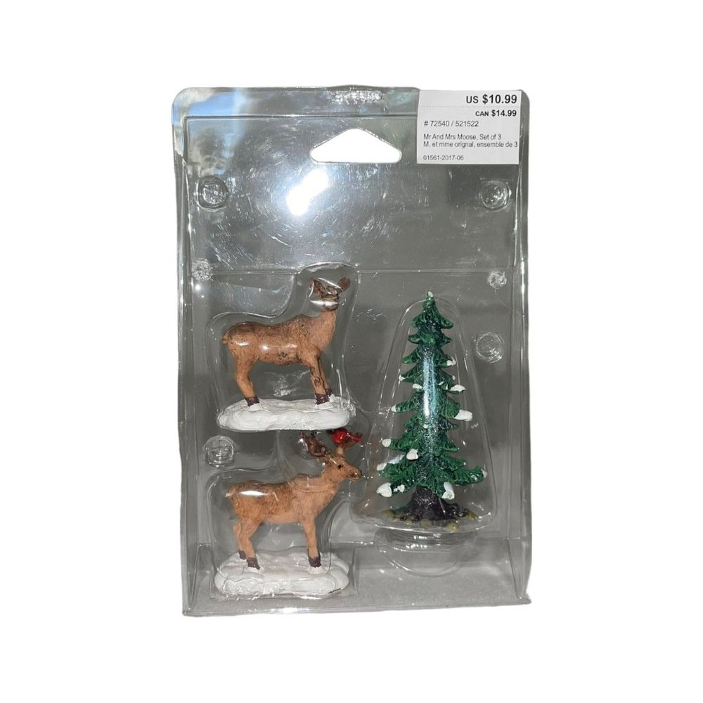 Lemax Mr and Mrs Moose 72540 Christmas Village Accessory Accent Set of 3 Holiday